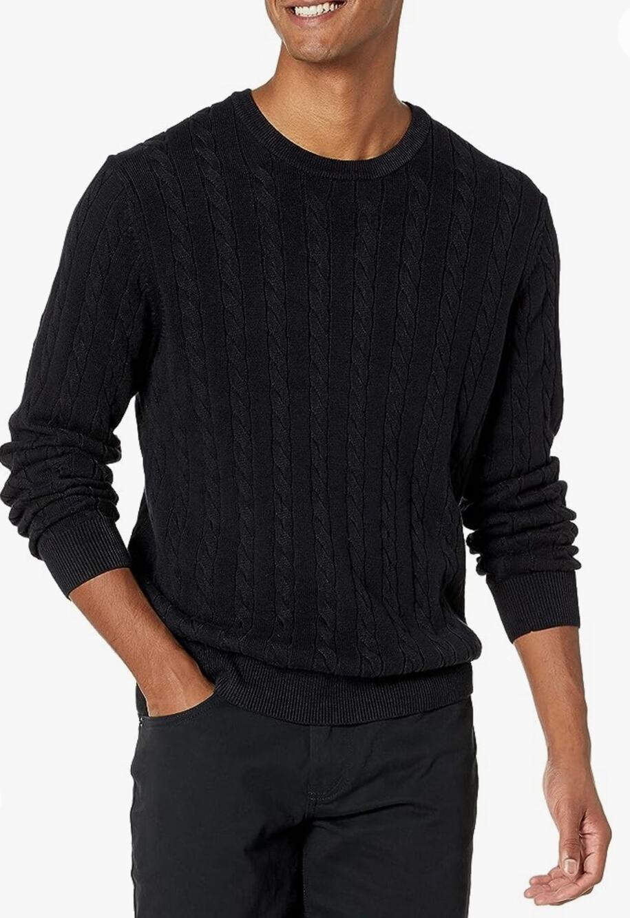 NWT Amazon Essentials Men's Crewneck Cable Cotton Sweater XSmall
